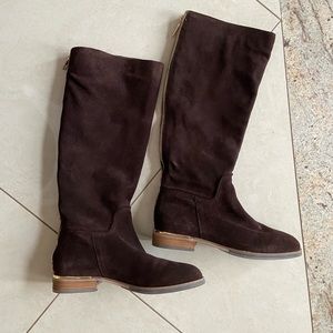 Browns Shoes Brown Boho Leather Suede Knee High Boots with Gold Tone Zipper